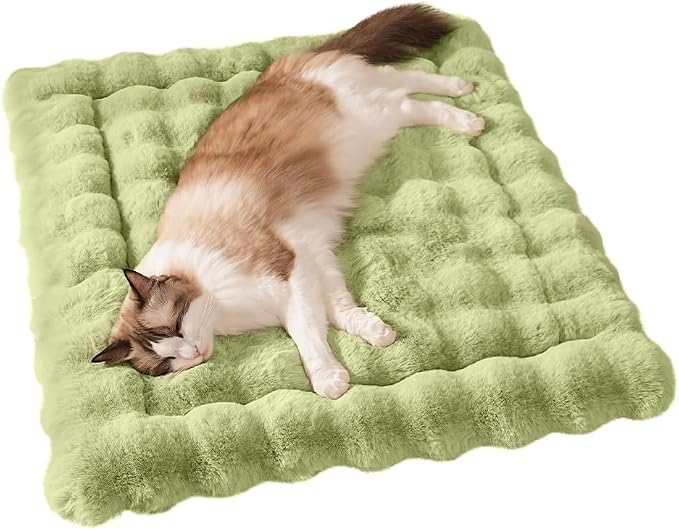 SOMAHE Soft Plush Cat Bed Mat, Machine Washable, Small 23x15 Fruit Green | Machine Washable + Non-Slip Paw Bottom: soft cat mat stays fluffy and steadier on floors, couches, and cat trees.