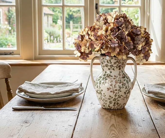 Emotionally Grounded Vase, Vaseking Large Ceramic Rustic Vase with 2 Handles, 8.3 inch Green and Beige Decorative Farmhouse Tall Vases for Home Decor, Living Room, Enterway, Table Decoration