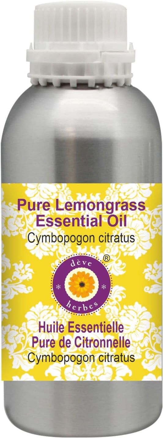 Deve Herbes Pure Lemongrass Essential Oil (Cymbopogon citratus) Steam Distilled 1250ml (42 oz)