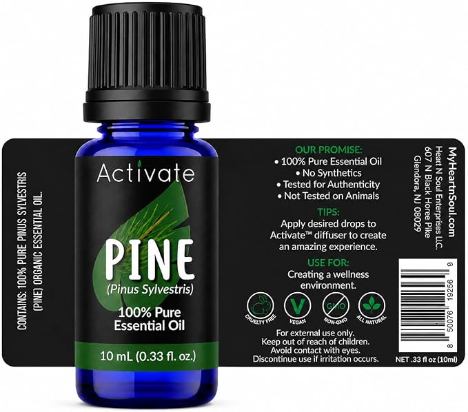 Activate Pine Essential Oil, 100% Pure & Undiluted, Steam Distilled Pine Needle Oil (Pinus Sylvestris), Aromatherapy Diffuser Oil, Massage, Hair & Scalp Care, DIY Soap & Candle Making, 10mL