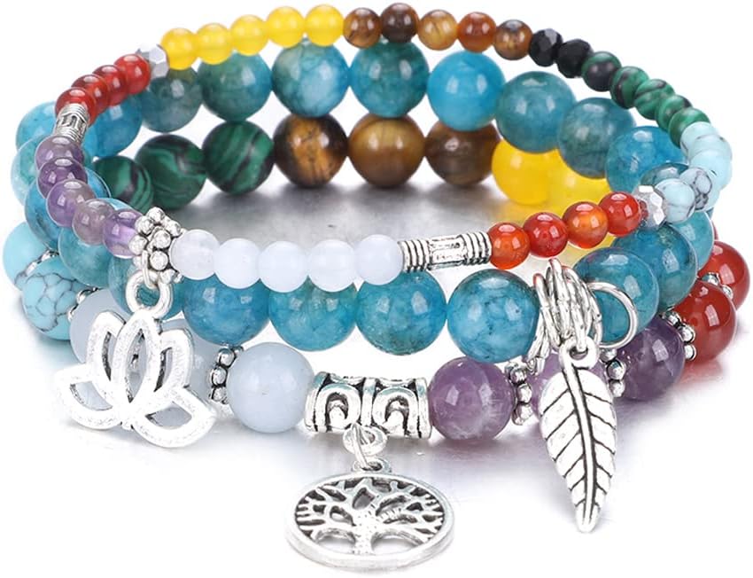 UEUC Tree of Life Yoga Healing Stone Bracelets,Multilayer Lotus Chakra Stone Reiki Bracelet Sets,Anxiety Crystal Natural Stone,for Women Stress Relief