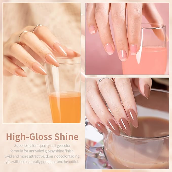 RARJSM Nude Sheer Jelly Pink Gel Nail Polish Set of 6 Transparent Colors LED UV Gel Soak Off Clear Taffy Brown Milky White French Manicure Nail Gelpolish Varnish Curing Requires 7.5ml for Home Salon