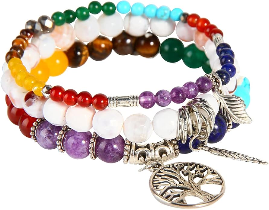 Jardme Healing Crystal Bracelets for Women, 8mm Beaded Natural Stone Stretch Chakra Bracelets Tree of Life Bracelet Jewelry Gifts for Women