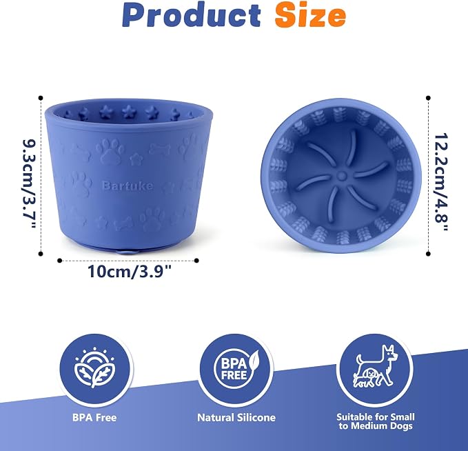 Dog Slow Feeder Lick Bowl, Silicone Dog Bowl with Strong Suction, Blue