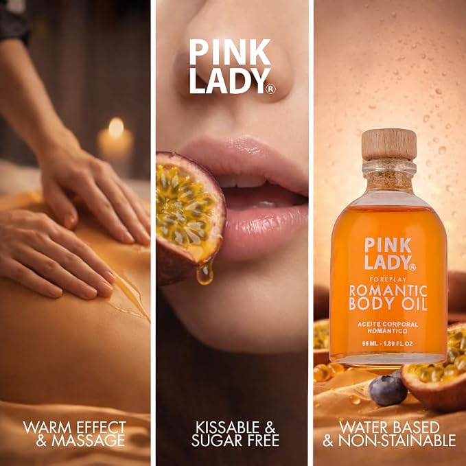 Romantic Body Oil Passion Fruit - 1.90 fl oz / 56 ml - Kissable Warming Body Treat for Foreplay Fun, Water Based (Passion Fruit)