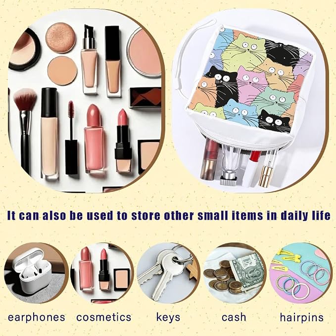 Cat Period Bag 5.12 x 5.12 x 1.57 Inch Sanitary Napkin Storage Bag with Zipper Cute Cat Portable Reusable Waterproof Polyester Menstrual Pad Pouch First Period Gifts for Women Daily Use