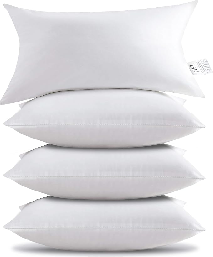 HITO 12x20 Pillow Inserts (Set of 4)- 100% Cotton Covering Down Alternative Throw Pillows White for Couch Bed Sofa