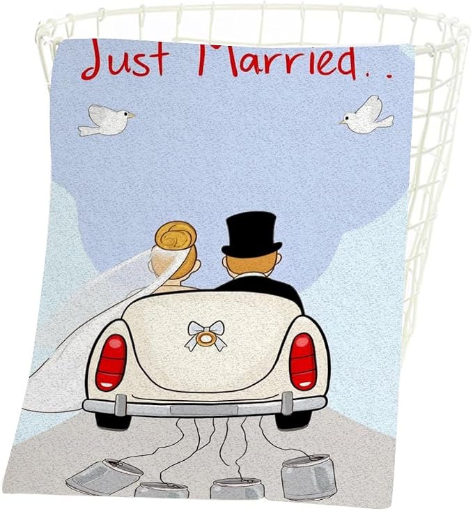 Marry Romantic Bath Towel 15X30 Inch Washcloths Newlyweds in A Car Love Face/Body/Hair/Hand Towel for Spa Gym Yoga Swim Bathroom Kitchen Hotel
