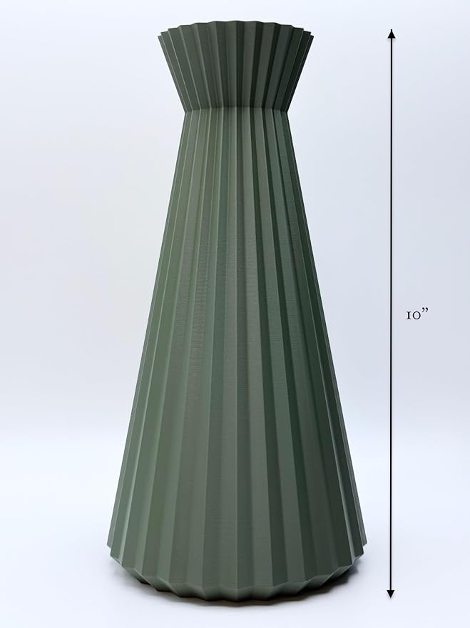 Modern Geometric Decorative Vase, 10" Tall Matte Sage Green Vase for Pampas Grass, Minimalist Contemporary Home Decor for Living Room, Dining Table, Shelf, Coffee Table & Office.