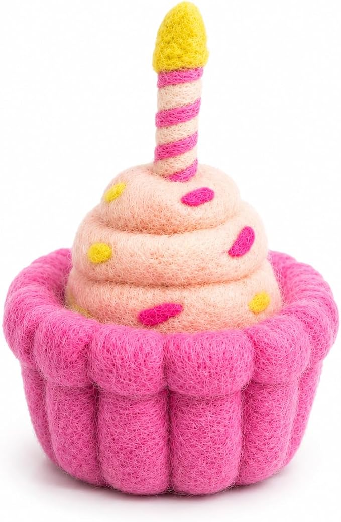 Glaciart One Wool Cat Birthday Cake Toy – Handmade Plush Catnip Design, Interactive Play for Indoor Cats, for Kittens & Cat Lovers