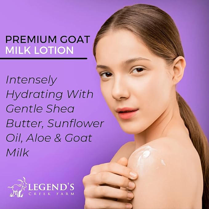 Legend's Creek Farm Goat Milk Lotion - Moisturizing Goat Milk Body Lotion for Body, Hand & Face - 9 oz Body Moisturizer with Shea Butter, Sunflower Oil, Aloe, Handmade in USA (Unscented L.)