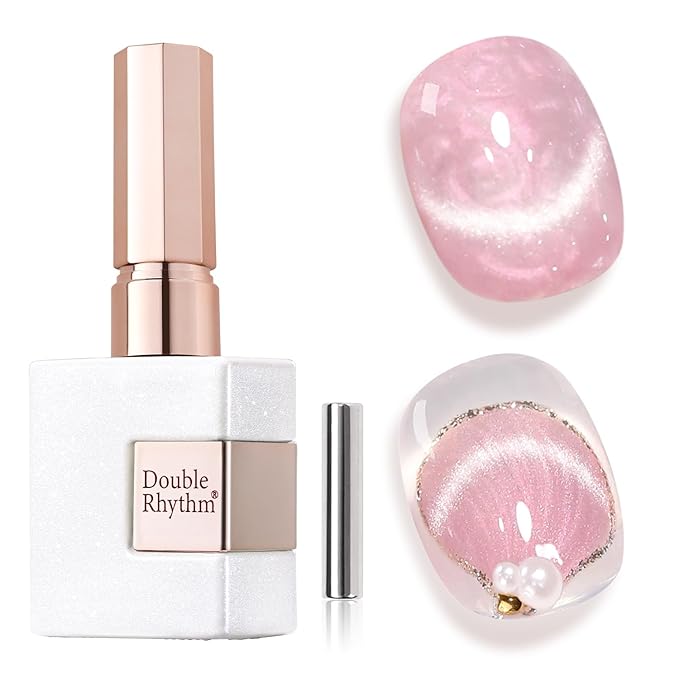 Double Rhythm 15ML Ice Glass Cat Eye Gel Polish with Magnet Holographic Glitter Shimmer Translucent Sheer Color Salon Soak Off Magnetic Nail at Home (Mermaid Pink-MC1134)