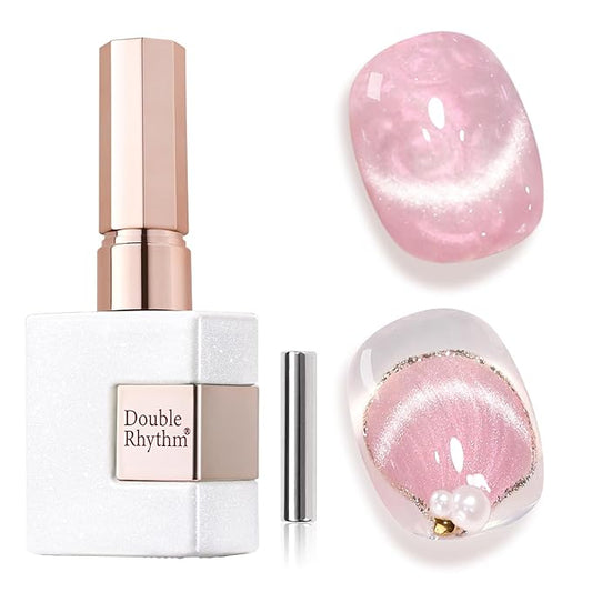 Double Rhythm 15ML Ice Glass Cat Eye Gel Polish with Magnet Holographic Glitter Shimmer Translucent Sheer Color Salon Soak Off Magnetic Nail at Home (Mermaid Pink-MC1134)