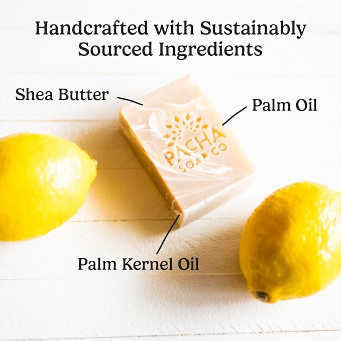 Pacha Soap Co. Bar Soap, Coconut Lemon, 3-Pack (4 oz ea) - Premium, Handcrafted, Hydrating, Natural Face Wash, Hand Cleanser, Body Wash, Soothing Essential Oils