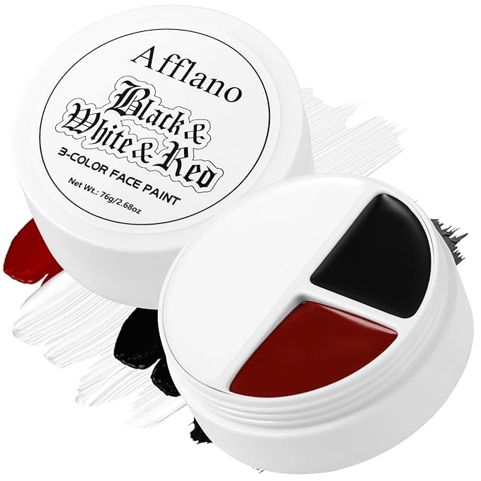 Black Red White Face & Body Paint Makeup, Professional SFX Cream Face Paint | Waterproof Halloween Joker Vampire Skull Goth Costume Bodypaint for Adults Kids | Vegan Long-Lasting Party Theater Stage