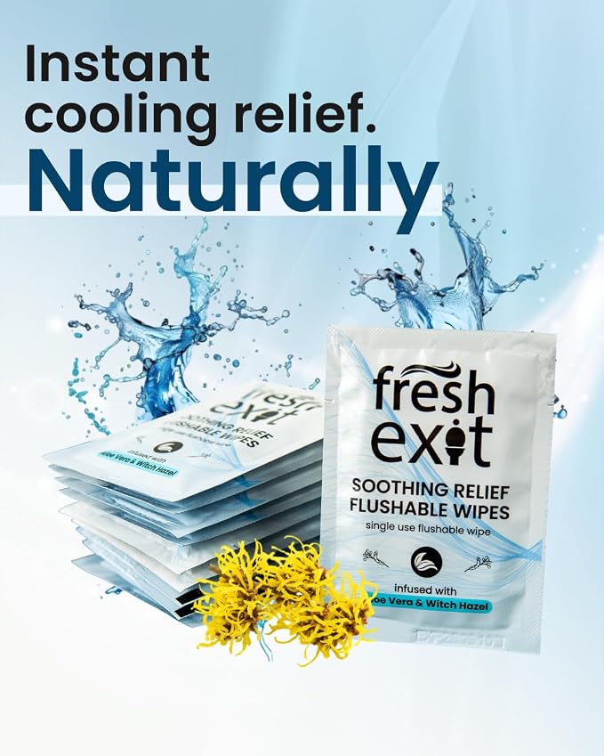 Flushable Hemorrhoid Wipes – 36 Count – Individually Wrapped with Witch Hazel & Aloe Vera, Large Discreet Travel Wipes for Adults, Soothing & Gentle on Skin