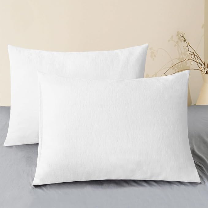 CaliTime Decorative Standard Throw Pillow Covers 26 X 20 Inches True White | Pack of 2, Cozy Chenille Cushion Cases for Sofa Bed Living Room Farmhouse Home