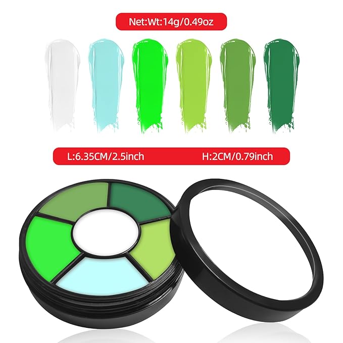 Go Ho 6 Colors Green Face Body Paint,Cream Washable Formula Face Painting for Halloween Cosplay,Body Paint FX Makeup Palette,Professional Costumes Face Paint Green Makeup