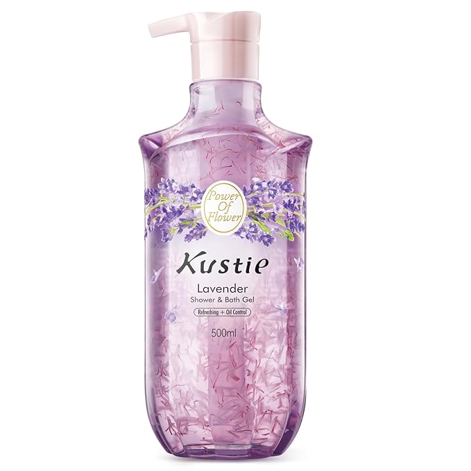 Kustie Lavender Petal Body Wash – Real Visible Provence Petals with Tea Tree Oil | Oil-Control & Pore-Clearing Cleanser for Balanced Skin | Free From Paraben, Sulfate & Phthalate | 16.9 Fl Oz