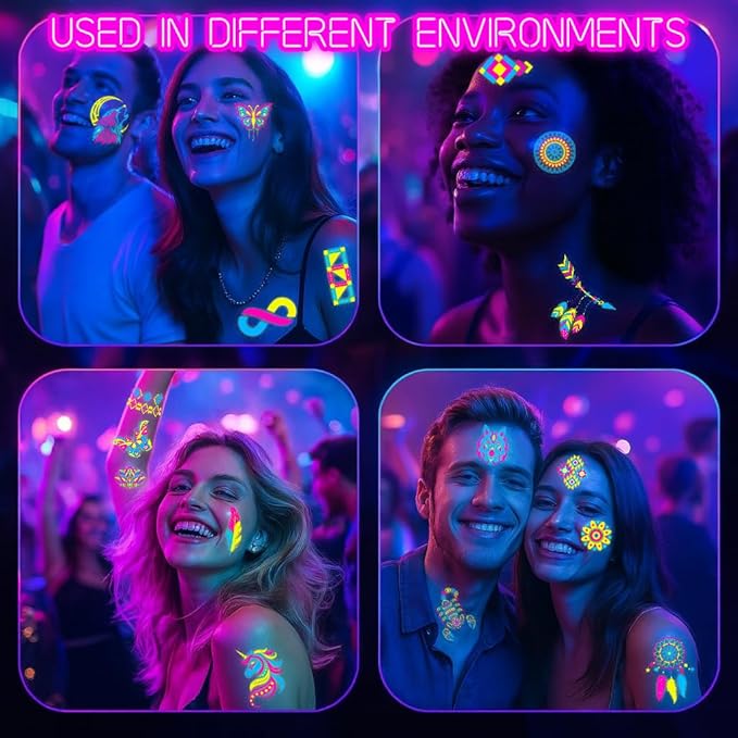 180PCS Tribal Glow in the Dark Pre-Cut Temporary Tattoos for Teens Adults | Glow Neon UV Blacklight Birthday Party Supplies, Favors, Decorations, Fake Tattoo Stickers, Rave Accessories, Gifts For