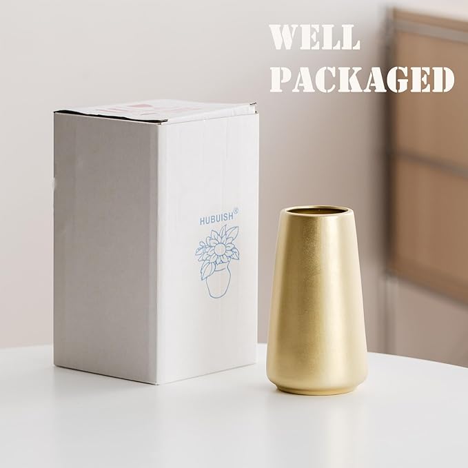Simple Boho Ceramic Flower Vase for Home Decor (Light Gold,Small) | 6'' Modern Vase for Flower Plant Pampas Grass, Fit for Table Shelf Centerpieces, Living Room Kitchen Bedroom Wedding Gift