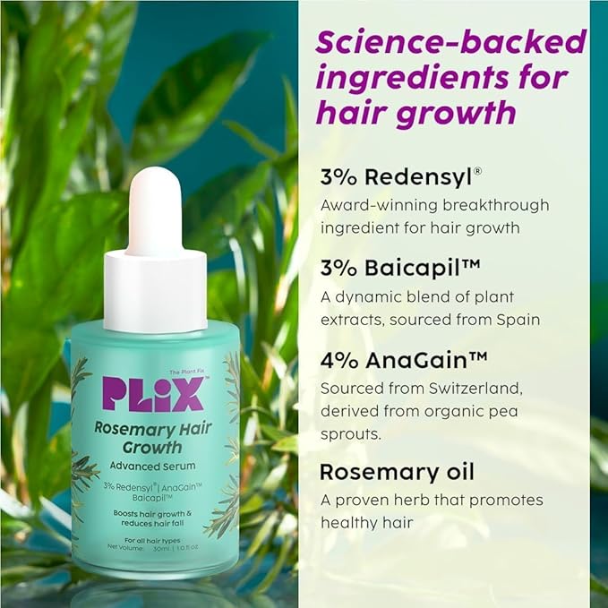 PL-IX - THE PLANT FIX Rosemary Hair Growth Serum with 3% Redensyl, 4% AnaGain, 3% Baicapil, 30 ml | Stimulates Hair Growth, Increase Hair Density & Thickens Hair | For Men & Women