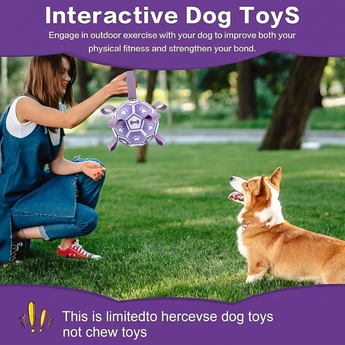 Dog Toys Balls, Dog Soccer Ball with Straps, Dog Birthday Gifts, Durable Balls for Small Medium Pet, Puppy Outdoor Toy, Pet Training Soccer Ball, World Cup Soccer (7.25 Inch) (Purple, Large)