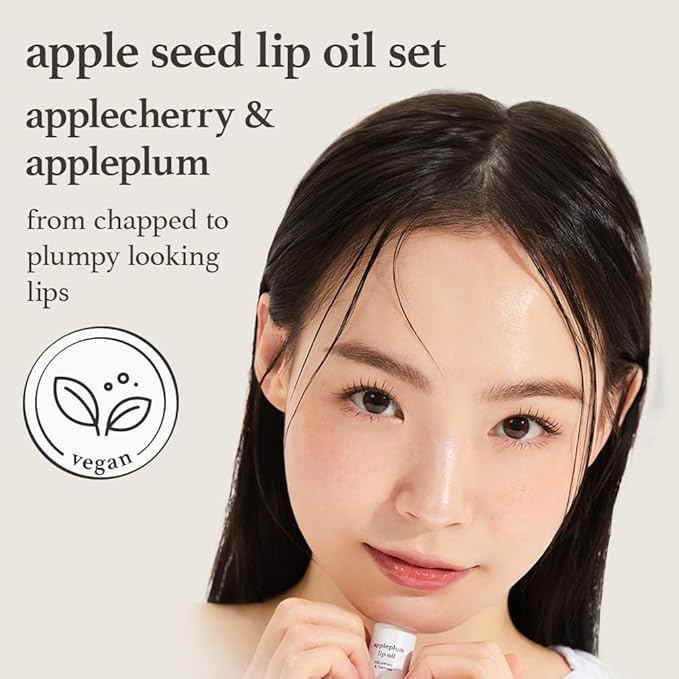 NOONI Korean Lip Oil Set - Applecherry & Appleplum | Long-Lasting, Moisturizing, Plumping, Revitalizing for Dry Lips, Waterproof, No Peel Off, Stocking Stuffers, 0.12 FL Oz x 2ea