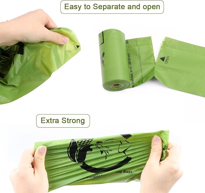 Certified Home Compostable Dog Poop Bags, 120 Plant Based Bags (8 Rolls) | TÜV AUSTRIA Home Compost, ASTM D6400, EN 13432 and NF T51-800 Certified, Extra Thick, Unscented, Leak Proof, Cornstarch