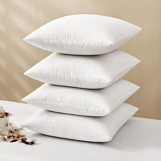 MIULEE 22x22 Pillow Inserts, Set of 4 Feather Down Throw Pillows | Choppable and No Smell, Double-Layer Down-Proof Cotton Cover, Decorative Pillows for Couch Sofa and Bed