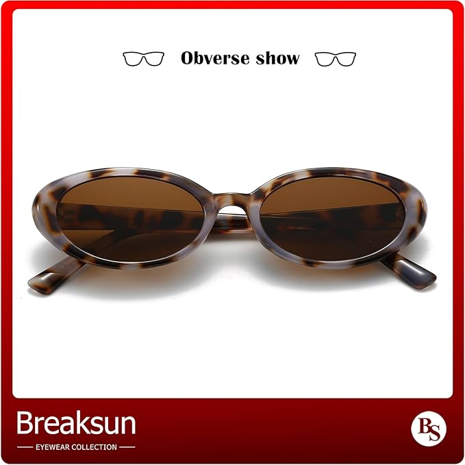 Breaksun Retro Oval Sunglasses for Women Men Fashion Small Oval Sunglasses 90s Vintage Shades