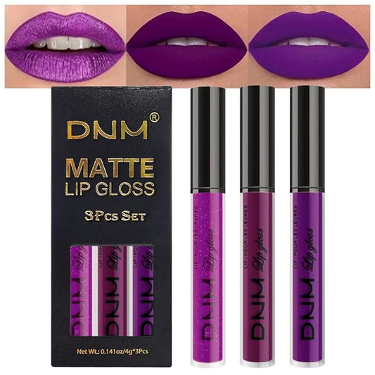 Violet Purple Crystal Metallic Shimmer Glitter Matte Liquid Lipstick Lip Stain Sets for Women Matte+Lipstick Long Lasting Waterproof Permanent 24 Hours Magic Lipstick 24 Hours originalSet(24#)