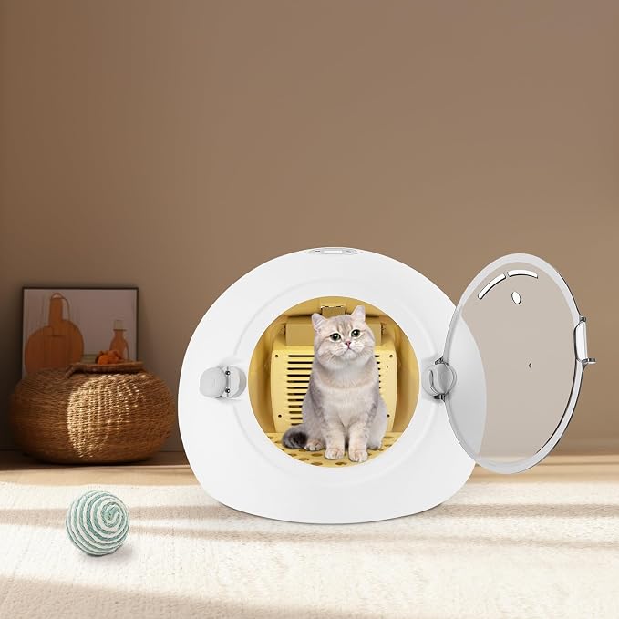 Smart Pet Dryer Box, 600W 110V Portable Cat Dryer Box Round Pet Large Capacity Drying Machine Adjustable Temp Ultra Quiet Automatic Drying Chamber with Light Safe Door Lock for Cats Puppies Rabbits
