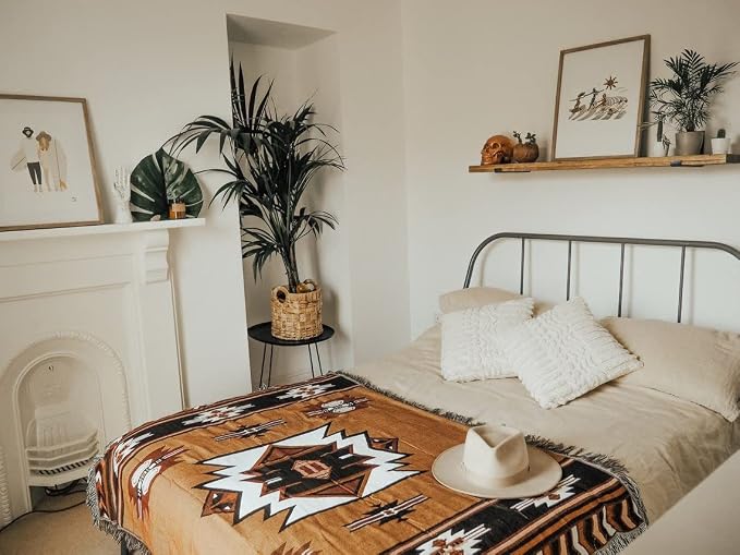 Aztec Blanket Native American Blanket for Couch Brown 51"x63" | Southwestern Throw Blanket Boho Decor Reversible Woven Tassels for Bed Chair Wall Tapestry Livingroom Outdoor