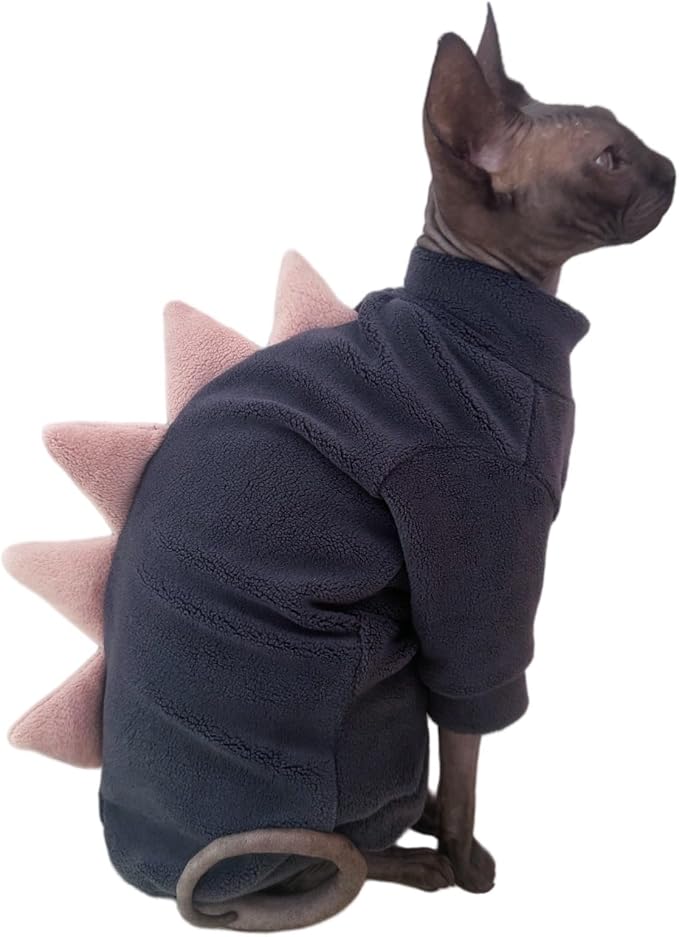 Grey Dinosaur Sphynx Cat Clothes Sweater Hairless Cat Apparel | Soft, Elastic, Warm Polar Fleece,Winter Warm Outfit, Cute Dinosaur