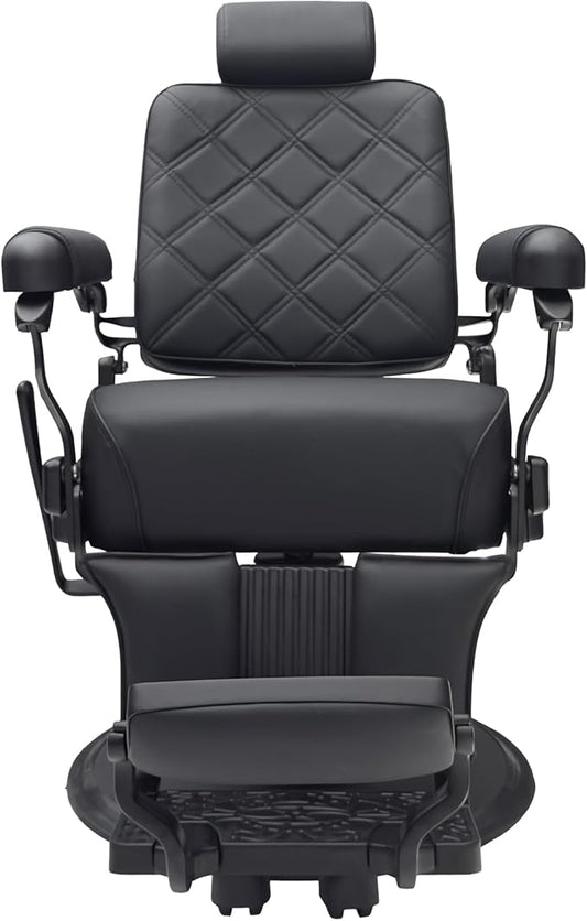 MYS Modern Barber Chair, The Founder, Heavy Duty Barber Chair Model 8817, Reclining to 135°, Stainless Leather, Aluminum Frame, 360° Rotation, 700 lbs Weight Capacity, 27-inch Base