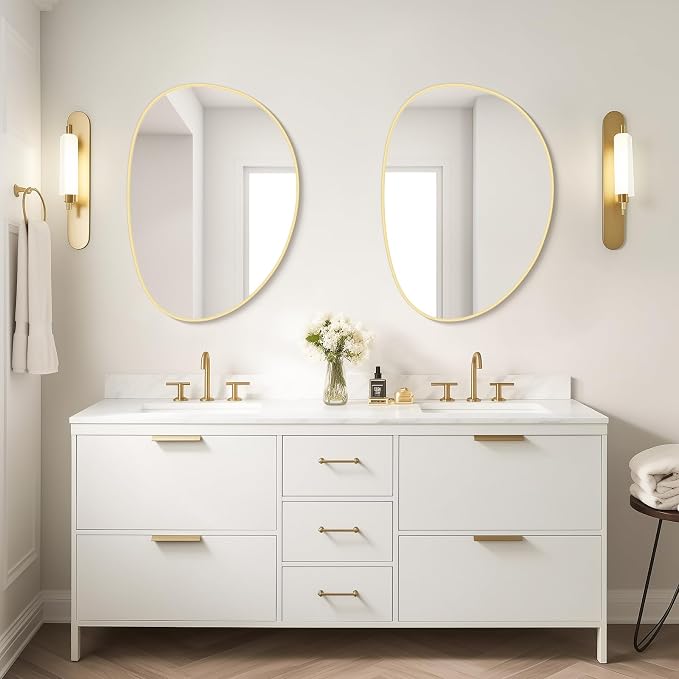 Irregular Wall Mirror, Asymmetrical Mirror Wall Mounted with Gold Framed for Living Room, Bathroom, Bedroom, Entryway Wall Decor, 28"×21", Gold