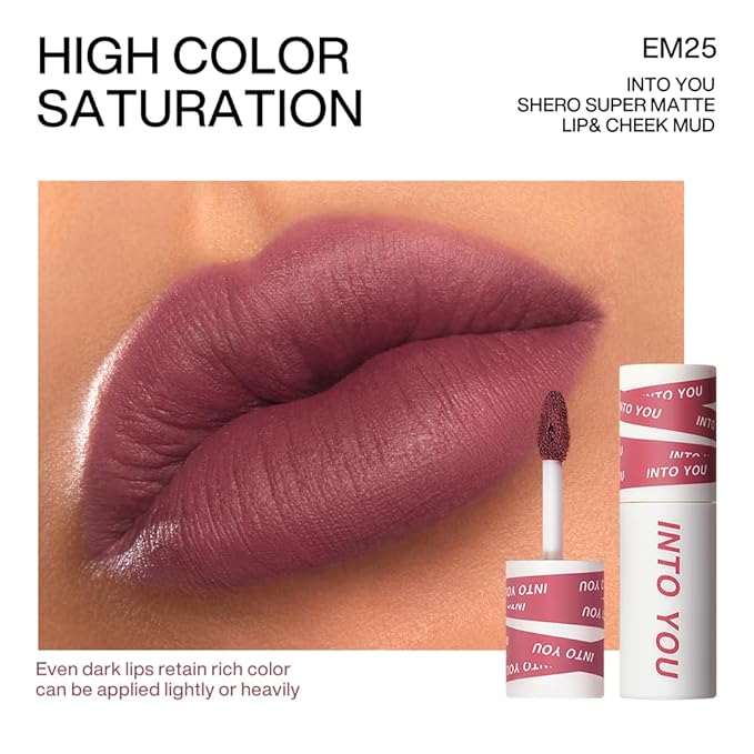 INTO YOU Matte Lipstick, Super Stay Lipcolor for Women, Waterproof, Long Lasting Lip Stain, High Impact Lip Clay with Lightweight Lip Mud Texture, Dual-use for Lips and Cheek, Purple Lipstick (EM25)