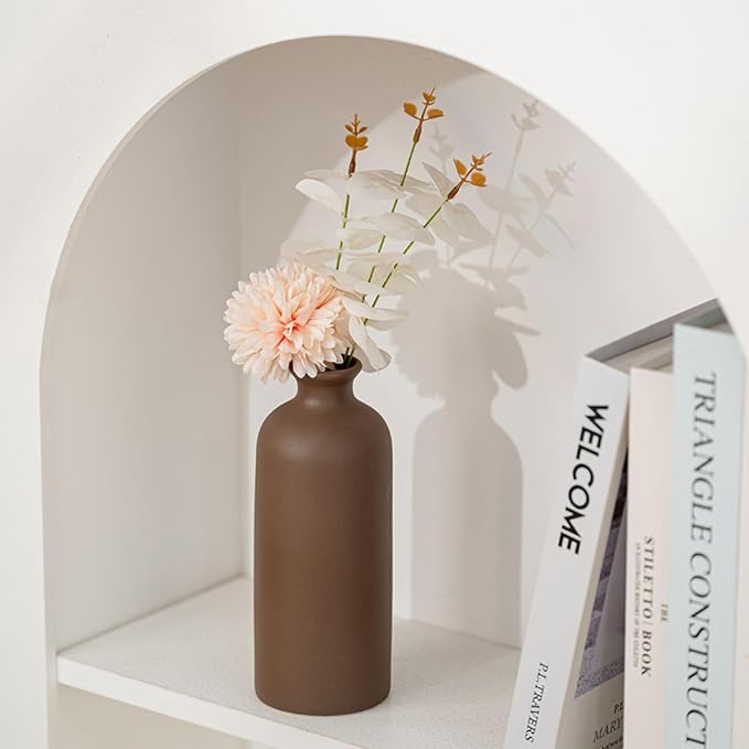 Small Ceramic Vase Set of 3,Modern Boho Farmhouse Flowers Vases | Decorative Vase for Dried Flowers,Pampas Grass,Home Decor,Shelf,Bathroom,Centerpiece for Entryway Table Distressed