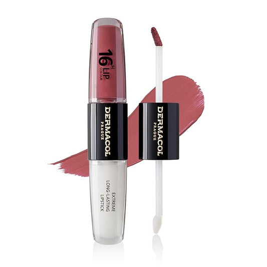 Dermacol NEW 16-Hour Lip Colour, Highly Pigmented Glossy Lip Stain, Two-Phase Lip Plumper Gloss, Kissproof Lip Makeup Products with Matte and Glitter Finish, n.12