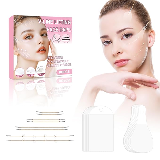 180PCS Face Lift tape Invisible, Face Lift Tape with 8 bands, Neck Tape Lifting Invisible - Waterproof Instant V-Shaped Lifting Patches for Sagging Skin, Eyes, Double Chin & Wrinkles