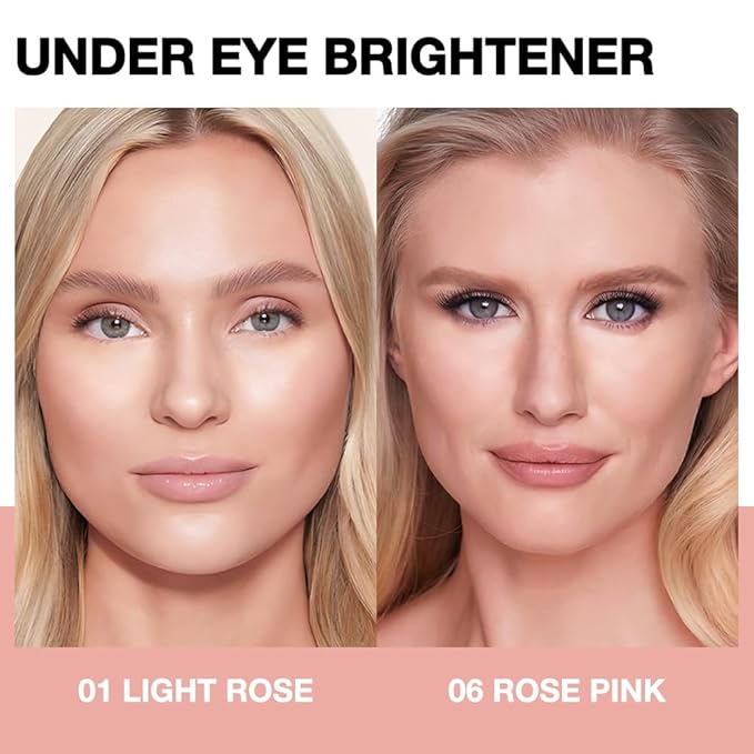 Kaely 2Pcs Shimmer under Eye Brightener, Conceal Brighten Dark Circles, Color Correcting Pot Concealer for Dark Circles, Waterproof, Vegan Makeup & Cruelty-Free, 01 Light Rose & 06 Rose Pink