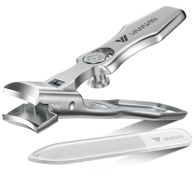 German Nail Clippers for Men Thick Nails, VANWIN Toenail Clippers for Seniors Large Wide Jaw Opening, Heavy Duty No Splash Fingernail Clipper with Safety Lock Nail Clippers with Catcher for Women