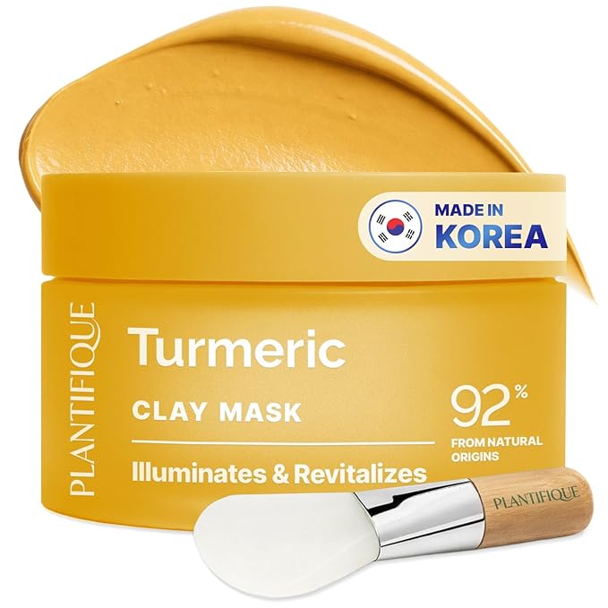 PLANTIFIQUE Korean Turmeric Clay Mask with Vitamin C for Face & Body – Targets Dark Spots, Refines Pores & Hydrates – Mascarilla de Arcilla – Includes Spatula – 110g / 3.88 oz