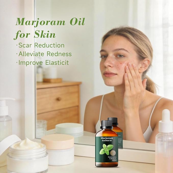Marjoram Essential Oil, Herbaceous Scent, Diffuser & Outdoor, 3.38 Fl Oz | Mumianhua Marjoram Oil, Steam-Distilled. Spicy, Earthy Aroma. For Massage, Skin, Outdoor Spray & Diffusion