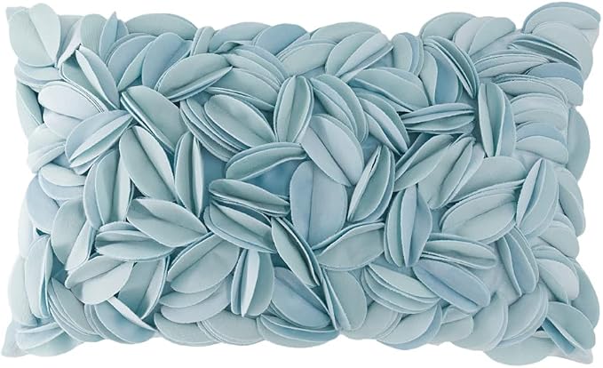 KINGROSE Handmade 3D Floral Accent Throw Pillow Case Soft Pillow Cover Gorgeous Cushion Cover for Sofa Couch Bed Home Decor 12 x 20 Inches Velvet Light Blue | Solid Flower Soft Pillowcase, Gorgeous Cushion Cover, For Sofa Couch Bed Home Decor