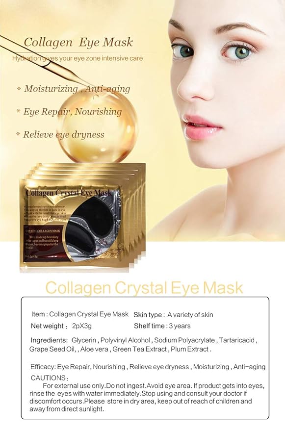 Eye Mask, 30 Pairs Collagen Under Eye Patches, Black Crystal Eye Gel Pads for Reducing Dark Circles, Lighten Wrinkles Anti-Aging Moisturizing, Fine Lines Eye Bags Puffiness Women Men