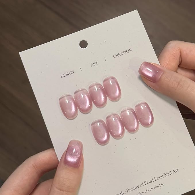 GAOY Barely Pink Glassy Cat Eye Gel Nail Polish, 16ml Glitter Holographic Nail Polish with Magnet, Reflective Translucent UV Light Cure, 3319 Pearl Petal