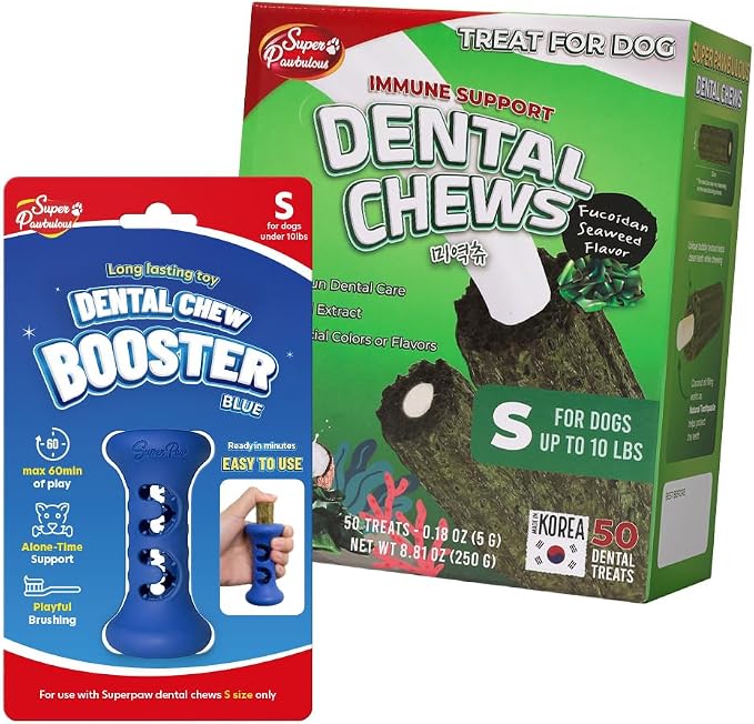 SuperPaw Dog Dental Chews (Seaweed, S) & Chew Holder (S) Bundle Kit
