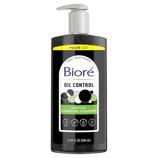 Biore Deep Pore Charcoal Face Wash, Daily Facial Cleanser for Dirt & Makeup Removal, for Oily Skin, Value Size, 11.45 fl oz